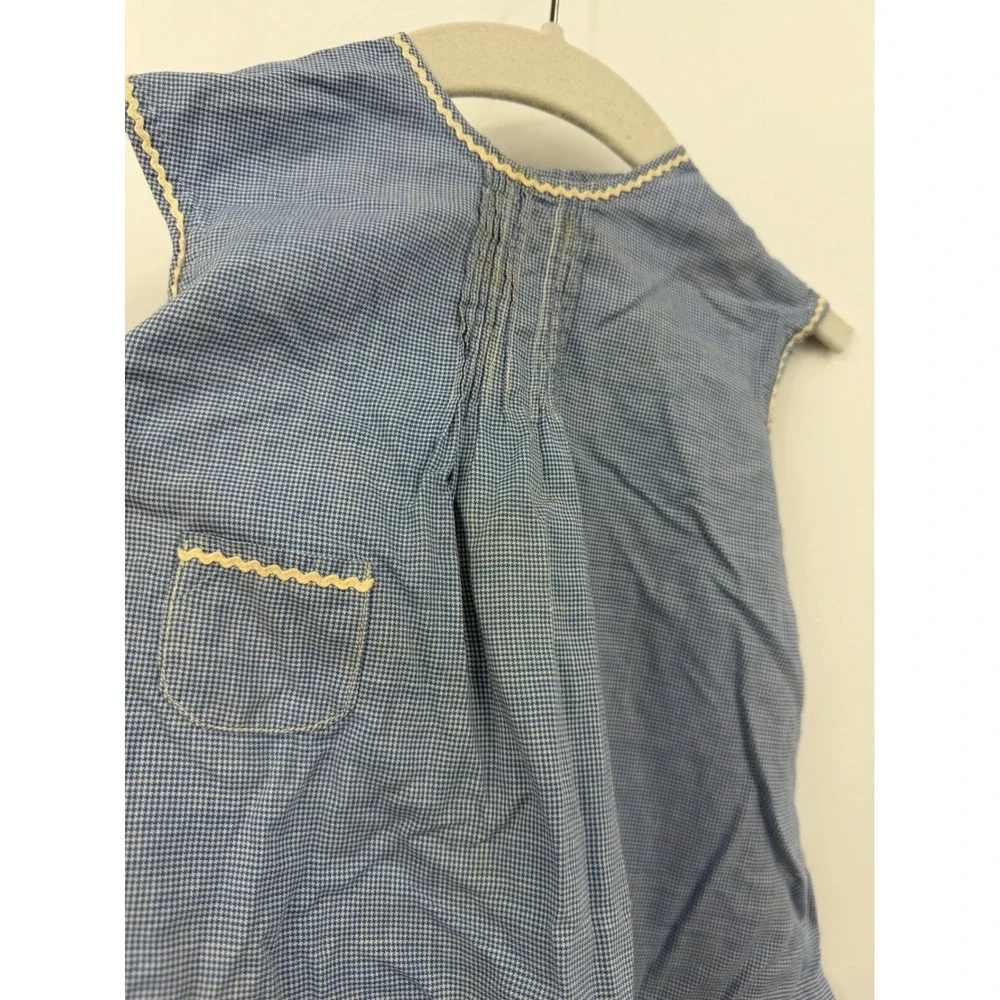 Unbranded Vintage Gingham Check Ruffle Dress Kids Size 4T Blue Rickrack Trim